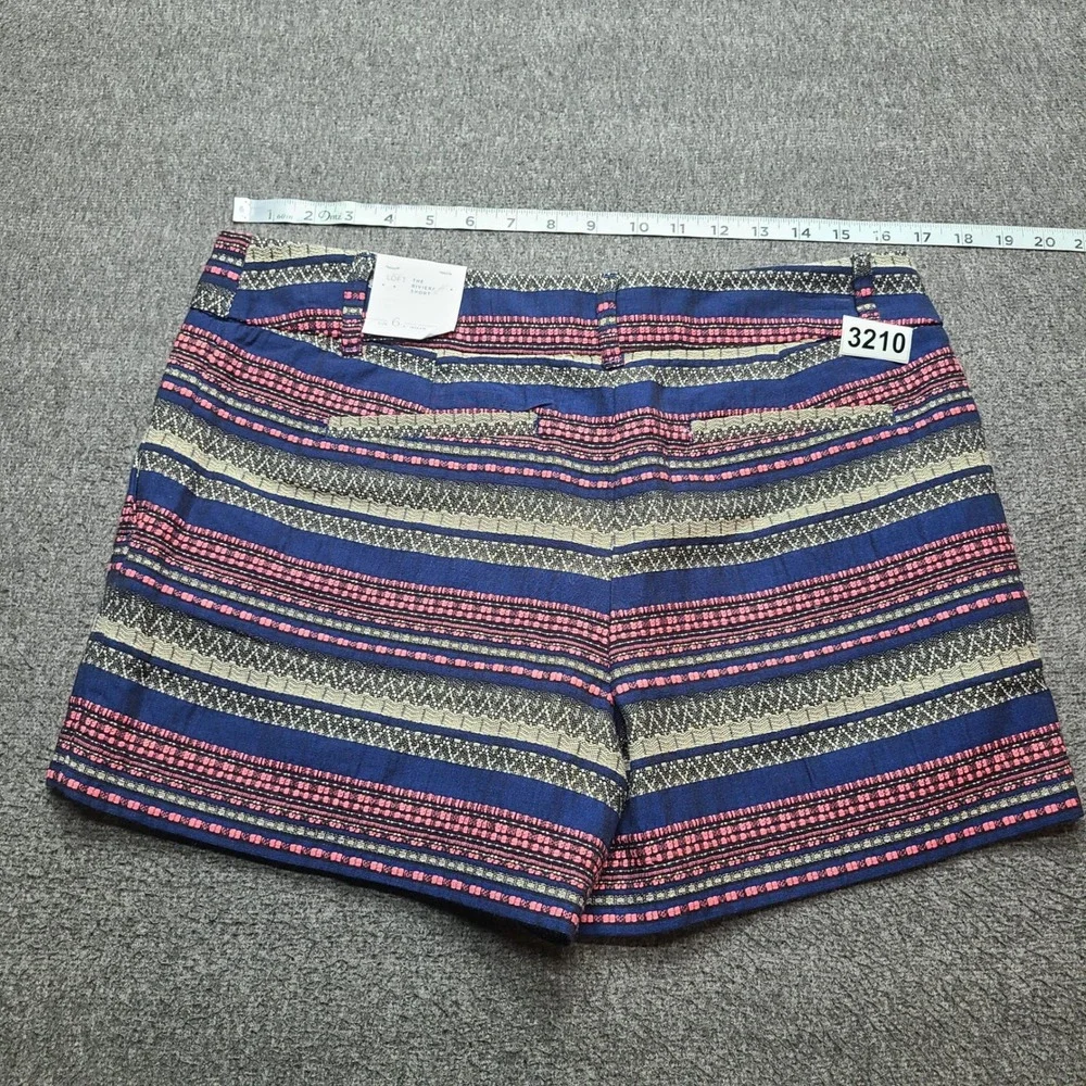 LOFT Riviera Shorts Womens 6 Blue Pink New‎ Striped Woven Textured Summer